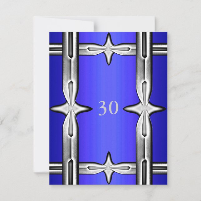 Invitation d'anniversaire bleu cobalt et argent (Devant)