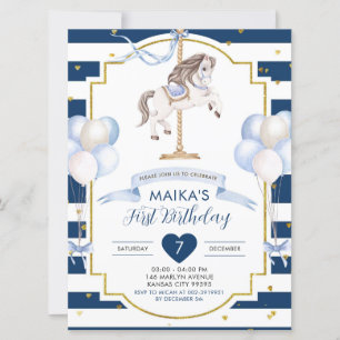 Invitation d'anniversaire bleu et or de la Marine