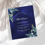 Invitation d'anniversaire bleu marine<br><div class="desc">Arrière - plan bleu marine,  décoré de verdure. La couleur bleue est inégale. Personnalisez et ajoutez votre nom et les détails de votre fête. 1 feuille = 1 invitation imprimé bord à bord.</div>