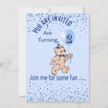 Invitation d'anniversaire bleu pour deux ans