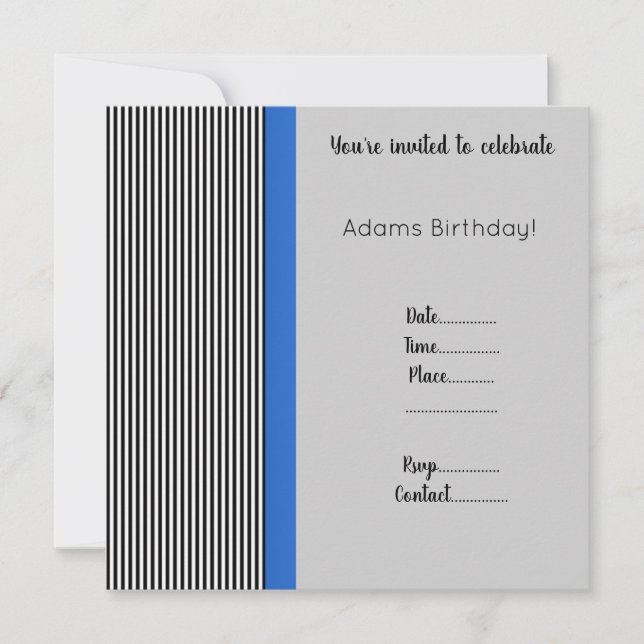 INVITATION D'ANNIVERSAIRE BLEU TRIMMÉE Simple (Devant)
