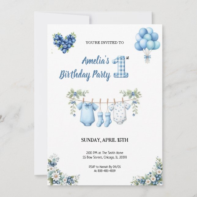 Invitation d'anniversaire BLEUE LA PLUS MIGNONNE (Devant)