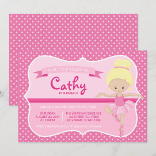 Invitation d'anniversaire Blonde Pink Ballerina