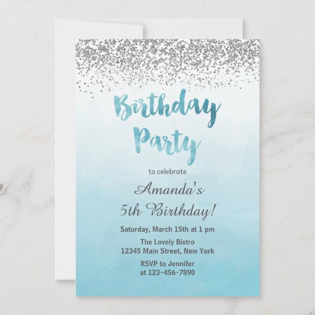 Invitation d'anniversaire Blue and Silver (Devant)