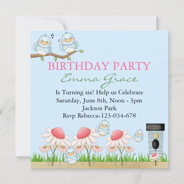 Invitation d'anniversaire Blue Bird (Devant)