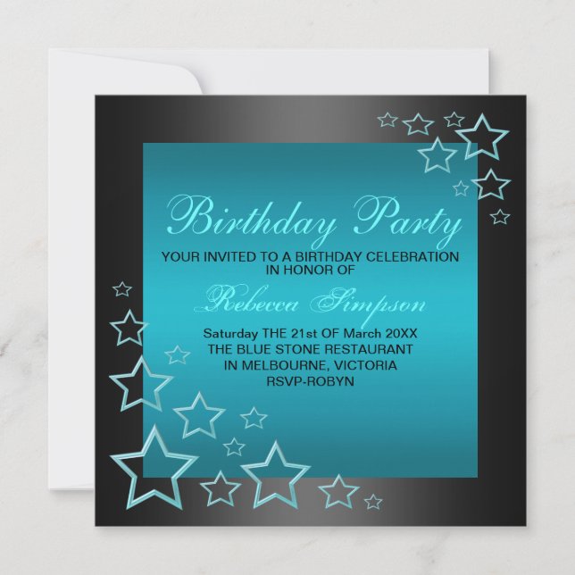 Invitation d'anniversaire Blue & Black Star (Devant)