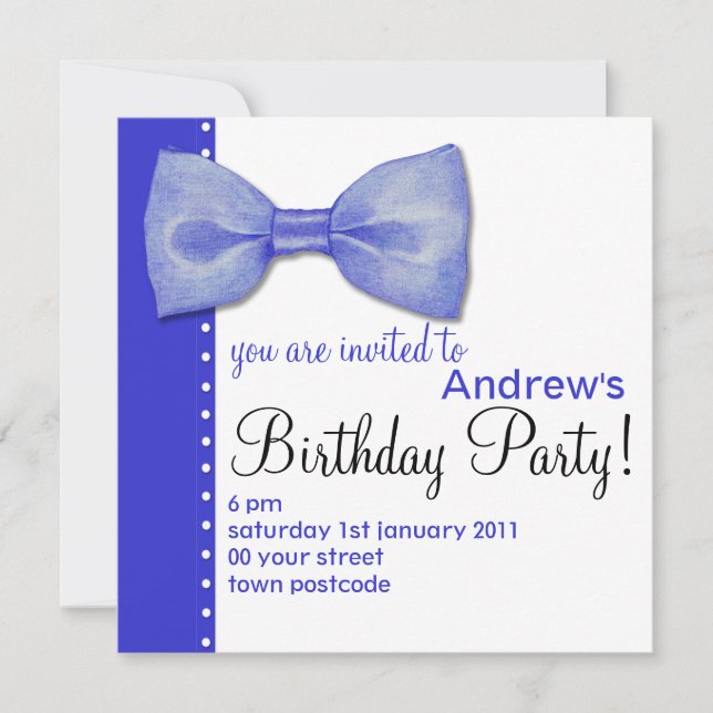 Invitation d'anniversaire Blue BowTie (Devant)