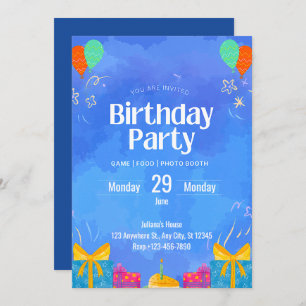 Invitation d'anniversaire Blue Modern