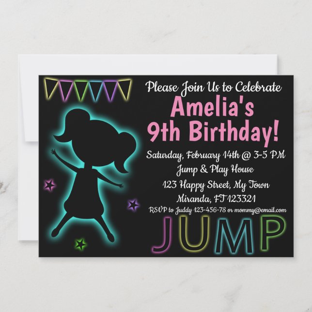 Invitation d'anniversaire Blue Neon Jump (Devant)