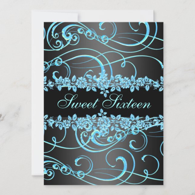 Invitation d'anniversaire Blue Rose & Swirl Sweet1 (Devant)