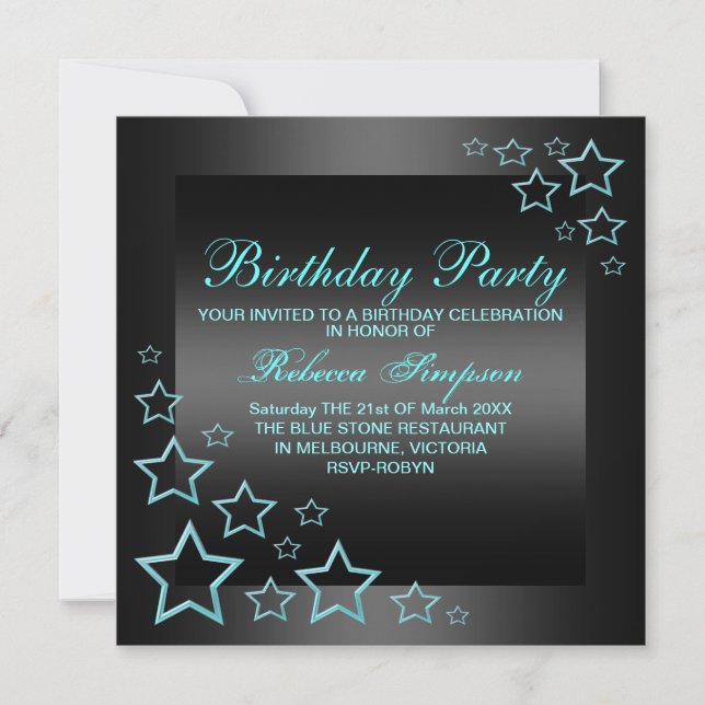 Invitation d'anniversaire Blue Star (Devant)