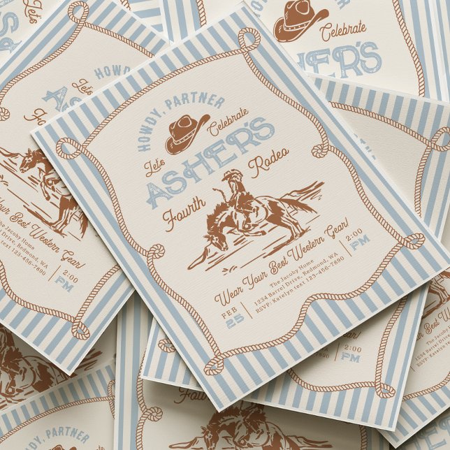 Invitation d'anniversaire Blue Stripe Rodeo (Créateur téléchargé)