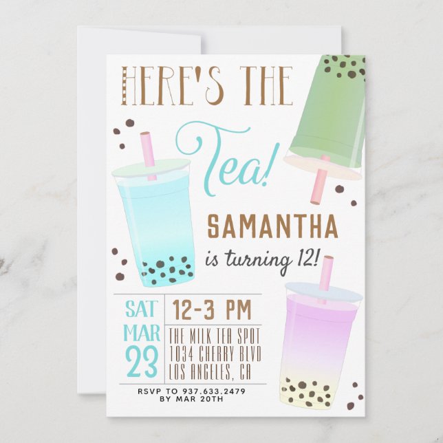 Invitation d'anniversaire Boba Milk Tea (Devant)