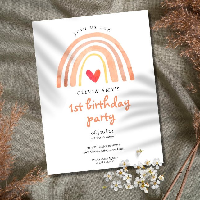 Invitation d'anniversaire Bohème Aquarelle Arc-en- (Créateur téléchargé)