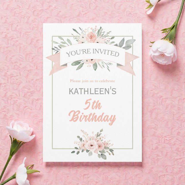 Invitation d'anniversaire Boho aquarelle pêche et  (Créateur téléchargé)