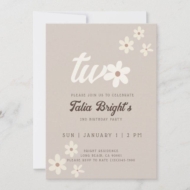 Invitation d'anniversaire Boho Fleur de Daisy Natu (Devant)