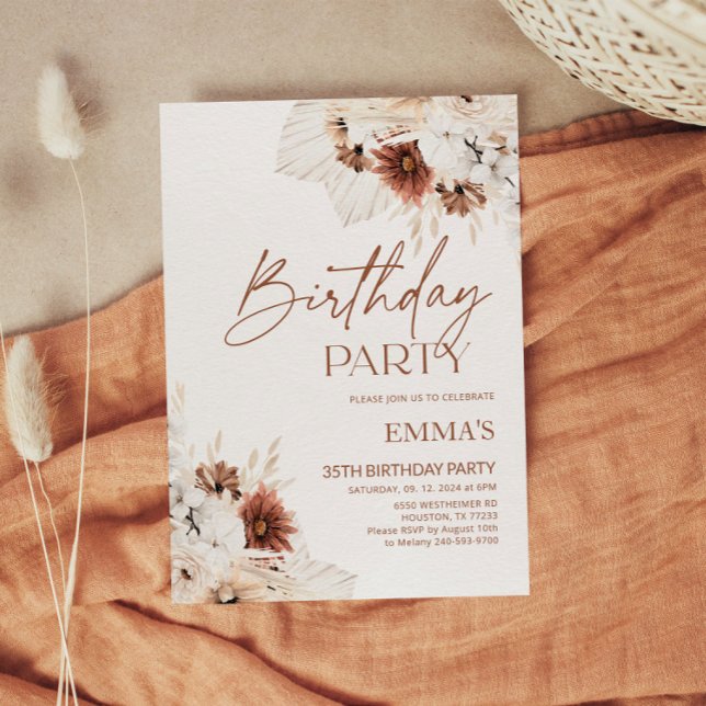 Invitation d'anniversaire Boho Pampas (Créateur téléchargé)