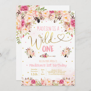 Invitation d'anniversaire Boho Wild One Watercolor