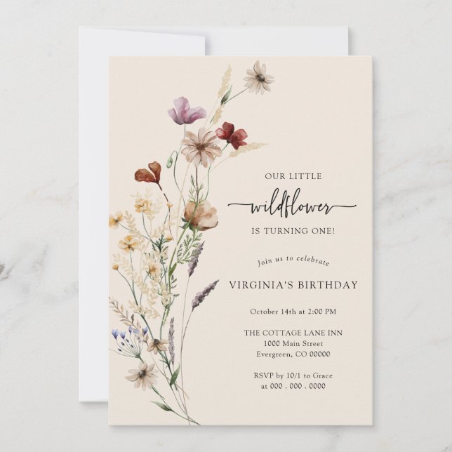 Invitation d'anniversaire Boho Wildflower (Devant)