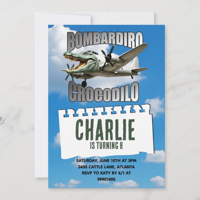 Invitation d'anniversaire Bombardiro Crocodilo (Devant)