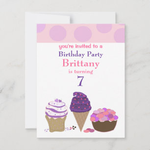 Invitation d'anniversaire Bonbons roses et violets