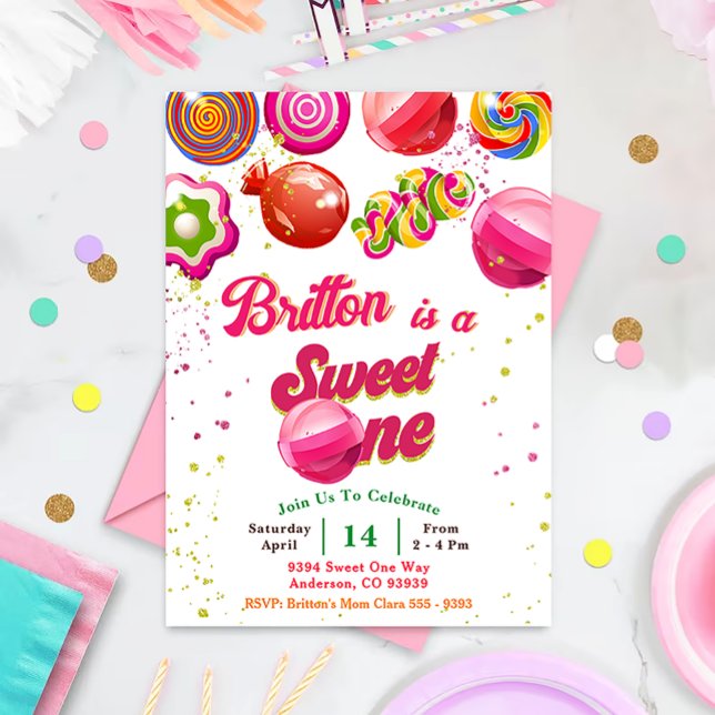 Invitation d'anniversaire bonbons Sweet One Party (Créateur téléchargé)