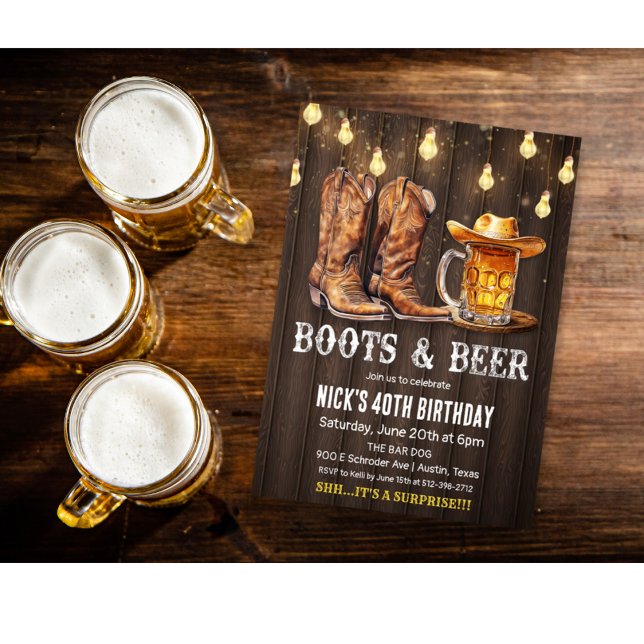 Invitation d'anniversaire Boots and Beer pour tout (Créateur téléchargé)
