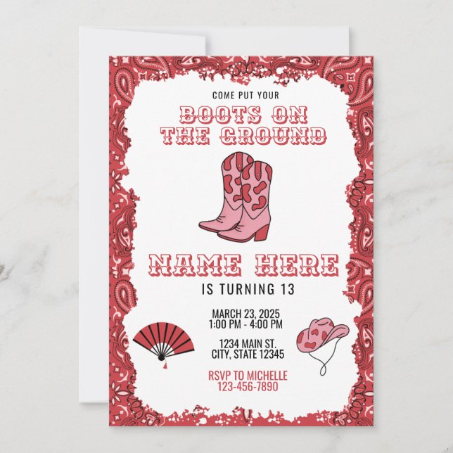 Invitation d'anniversaire Boots on the Ground | Ro (Devant)
