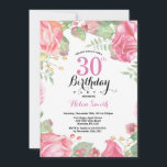 Invitation d'anniversaire botanique florale 30 ans<br><div class="desc">Invitation d'anniversaire botanique florale 30 ans. Invitation d'anniversaire aux pivoines roses florales pour femmes. Fleur florale aquarelle. Fleurs élégantes de rose et de pivoine roses. Anniversaire adulte. Fond blanc. Noir et blanc. 13ème 15ème 16ème 18ème 20ème 21ème 30ème 40ème 50ème 60ème 70ème 80ème 90ème 100ème, tous âges. Pour une personnalisation...</div>