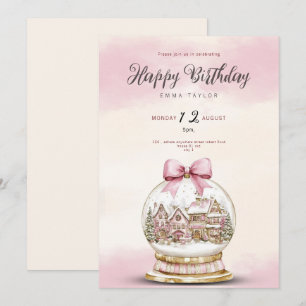 Invitation d'anniversaire boule de neige rose