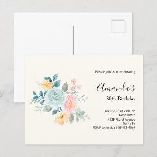 Invitation d'anniversaire Bouquet de fleurs rose e