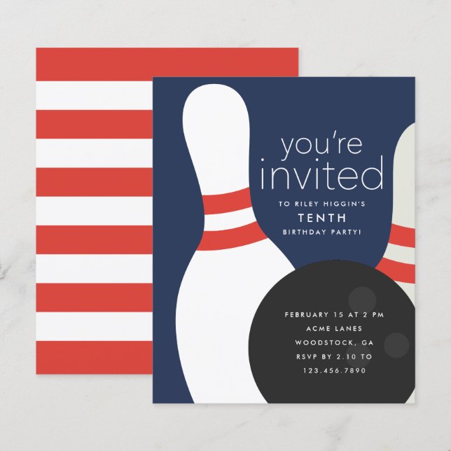 Invitation d'anniversaire Bowling (Devant / Derrière)