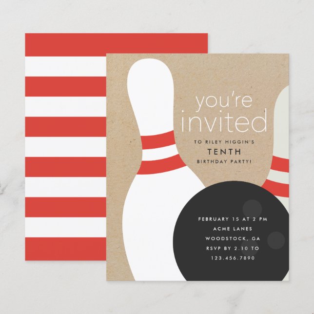 Invitation d'anniversaire Bowling (Devant / Derrière)