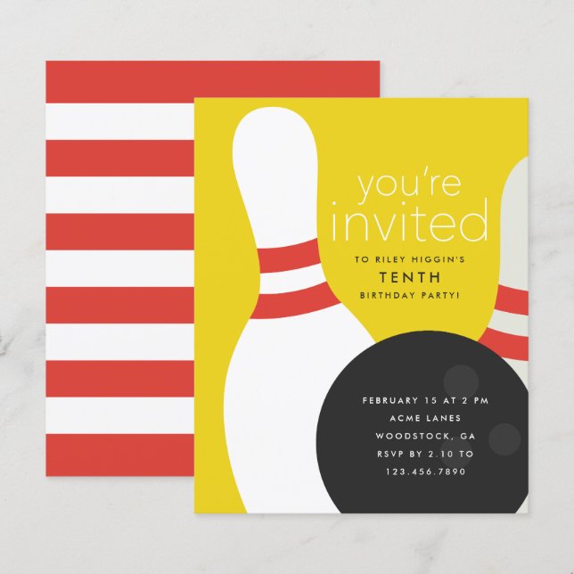Invitation d'anniversaire Bowling (Devant / Derrière)