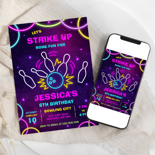 Invitation d'anniversaire Bowling Fête Neon Glow