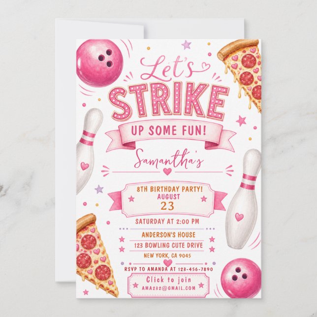 Invitation d'anniversaire Bowling Pizza (Devant)