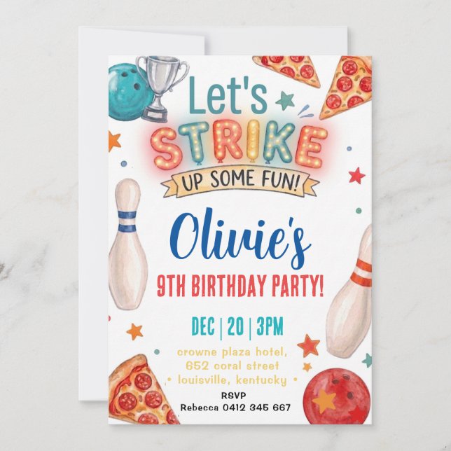 Invitation d'anniversaire Bowling Pizza (Devant)