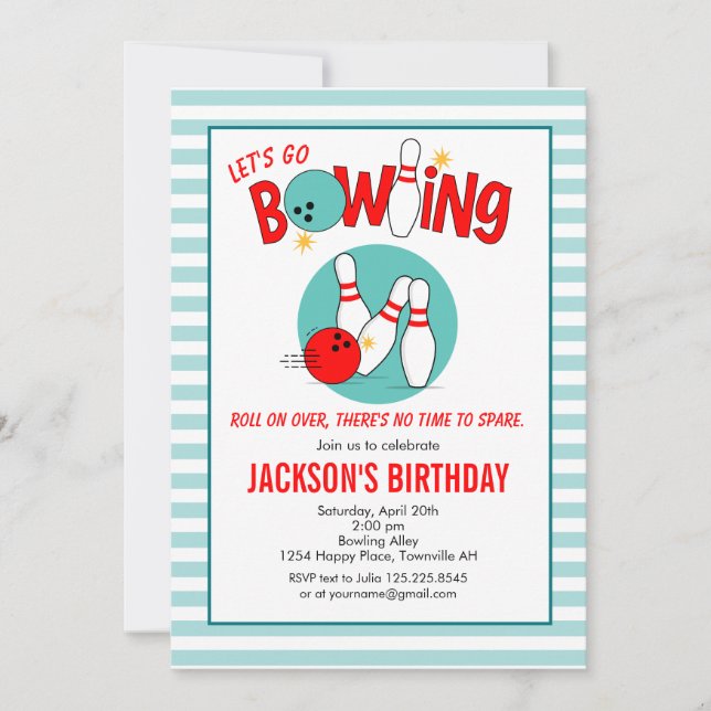 Invitation d'anniversaire Bowling Quilles roulant  (Devant)
