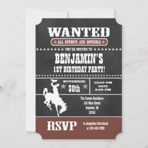 Invitation d'anniversaire Brown Chalkboard Cowboy