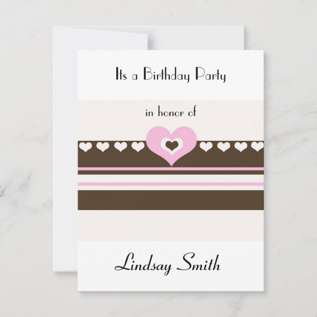 Invitation d'anniversaire Brown et rose (Devant)