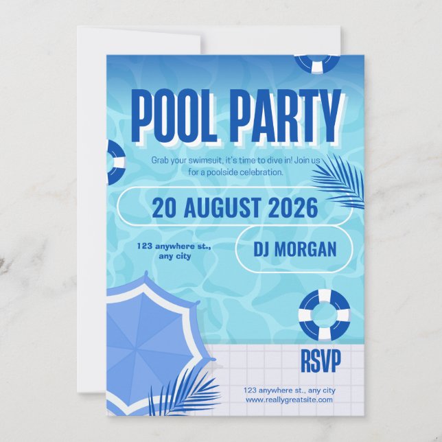 Invitation d'anniversaire BRUH Blue Pool Party | É (Devant)