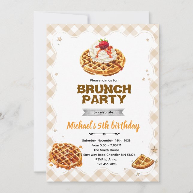 Invitation d'anniversaire Brunch Waffles (Devant)