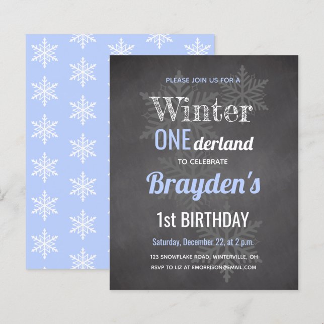 Invitation d'anniversaire Budget Blue Winter Onede (Devant / Derrière)