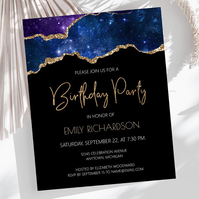Invitation d'anniversaire Budget Starry Gold Agate (Créateur téléchargé)