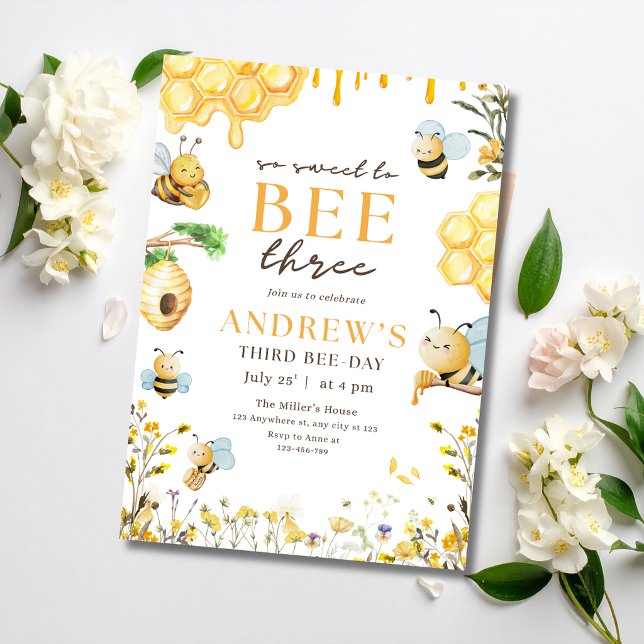 Invitation d'anniversaire Bumble Bee Trois pour le (Créateur téléchargé)
