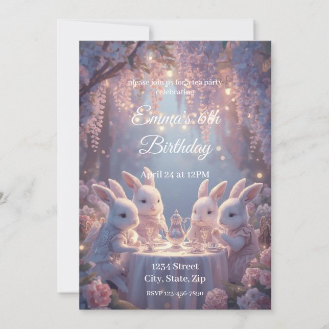 Invitation d'anniversaire Bunny Tea Party – Fée de (Devant)