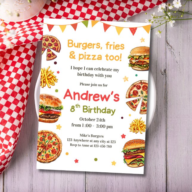 Invitation d'anniversaire Burger & Pizza pour les  (Créateur téléchargé)