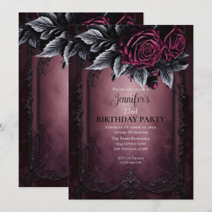 Invitation d'anniversaire burgundy florale gothiqu