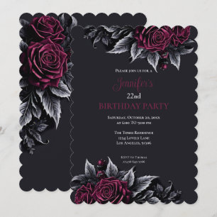 Invitation d'anniversaire burgundy florale gothiqu