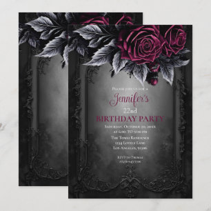 Invitation d'anniversaire burgundy florale gothiqu
